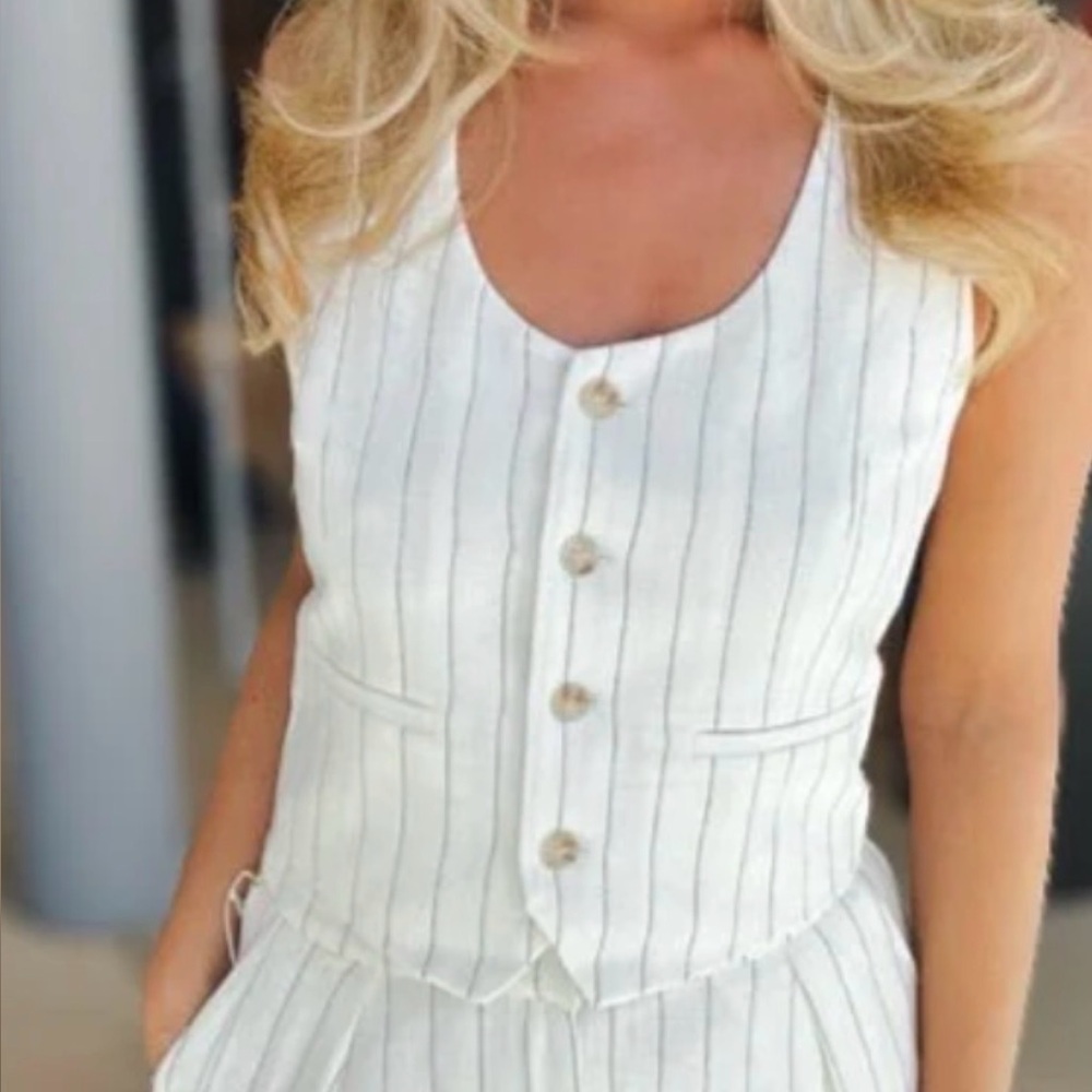 bishop + young Pinstriped Cream Vest